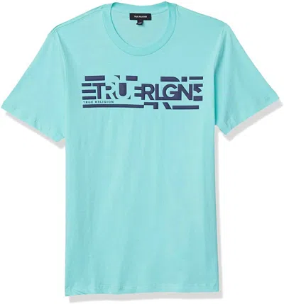 True Religion Men Short Sleeve Crew Neck Cotton T-shirt In Mint In Blue