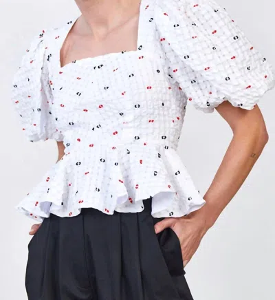 Hunter Conway Top In White Glip Gingham