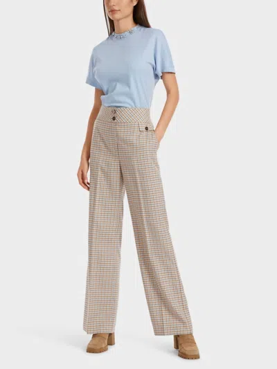 Marc Cain Waxhaw Check Pants Fresh Mood Theme In Dark Summer Sky Color 321 In Beige