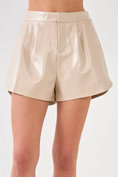 English Factory Shiny Vegan Leather Shorts In Taupe In Beige