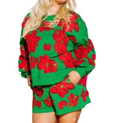 Queen Of Sparkles Poinsetta Sweatshirt In Red/green