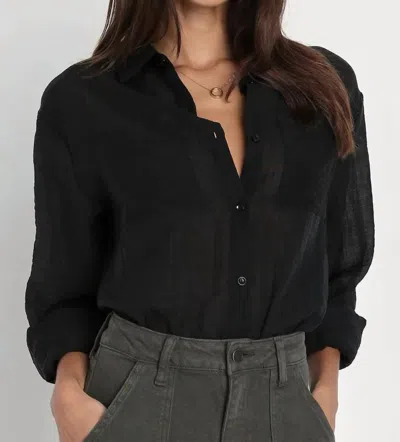 Lulus Chic Spirit Black Crinkled Long Sleeve Button-up Top