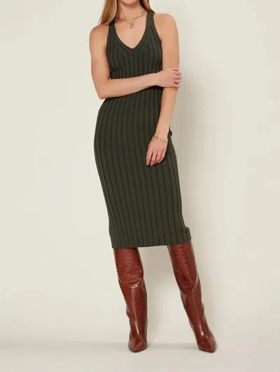 Current Air Ribbed V Neck Midi Dress In Moss Green