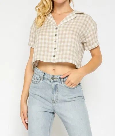 Olivaceous Plaid Gingham Crop Top In Khaki Plaid In Beige