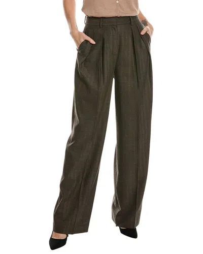 Theory Double Pleated Wool-blend Pant In Brown