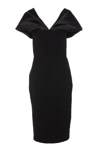 Solace London Wrenley Off-shoulder Midi Dress In Black