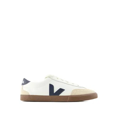 Veja White & Navy Volley Leather Sneakers