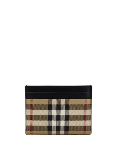Burberry Coated Canvas Card Holder With Check Motif In Black