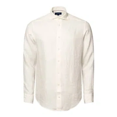 Eton Mens White Long-sleeved Contemporary-fit Linen-twill Shirt