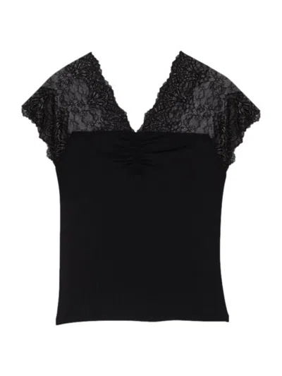 Maje Jersey Top With Lace Trim For Spring/summer In Black