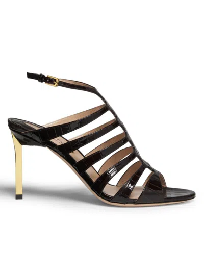 Tom Ford Women's Carine 85mm Crocodile-stamped Leather Sandals In Espresso