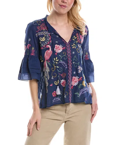 Johnny Was Ashlee Ruffle Sleeve Blouse In Blue