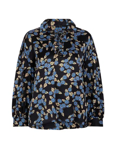 Esqualo Blouse Drawstring In Black/blue