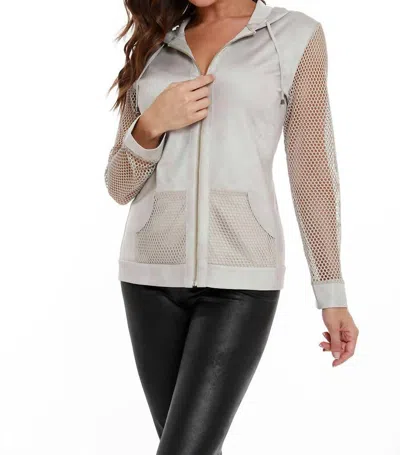 Angel Netted Sleeve Microfiber Hoodie Jacket In Gray In Beige