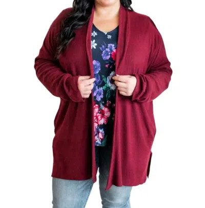 Vision Cashmere Soft Open Front Cardigan With Pockets In Deep Heathered Burgundy In Red