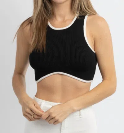 Olivaceous Rena Ribbed Crop In Black + Ivory