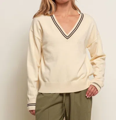 Red Haute V Neck Sweater In Butter In Beige