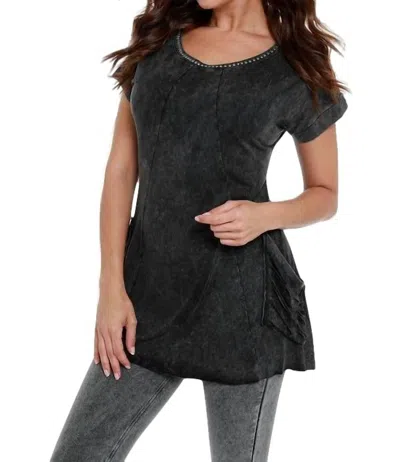 Angel Beaded Short Sleeve Tunic In Charcoal In Grey