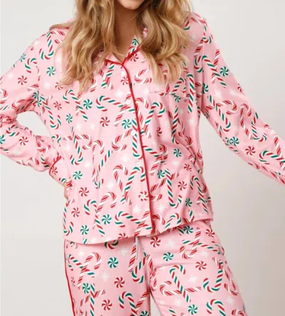 Fantastic Fawn Candy Cane Printed Pajama Shirt In Pink/multi