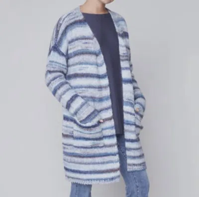Charlie B Space Dye With Patch Pocket Cardigan In Denim In Blue