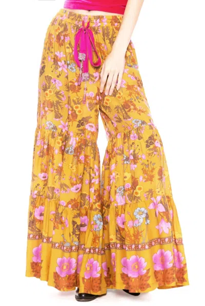 Aratta Zoe Tiered Pants In Pink Multi In Yellow