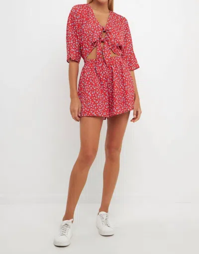English Factory Off To Paradise Romper In Red In Pink