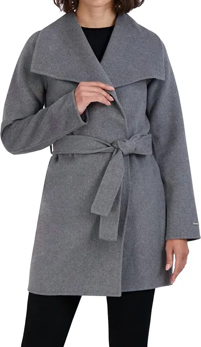 Elie Tahari Ella Wool Wrap Coat In Ash Gray In Grey