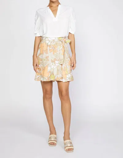 Current Air Scallop Edge Floral Skirt In Sand In Yellow