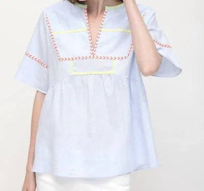 Vilagallo Mamcey Top In Blue/linen/cotton