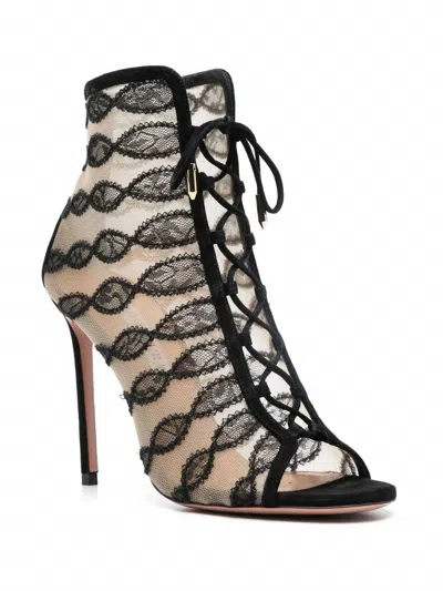 Aquazzura After Dark Lace Mesh Lace-up Booties In Beige