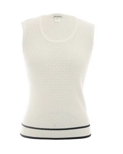 Oolala Sleeveless Sweater In White/black In Beige