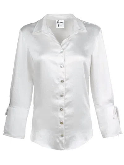 Finley Rachel Button-down Hammered Satin Shirt In Ivory In White