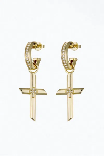 F+h Studios Freedom Cross Charm Earrings In Gold/clear
