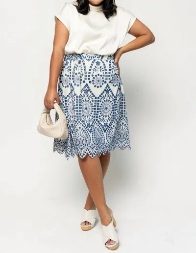Sundayup Morocco Skirt In Blue & Ivory In White