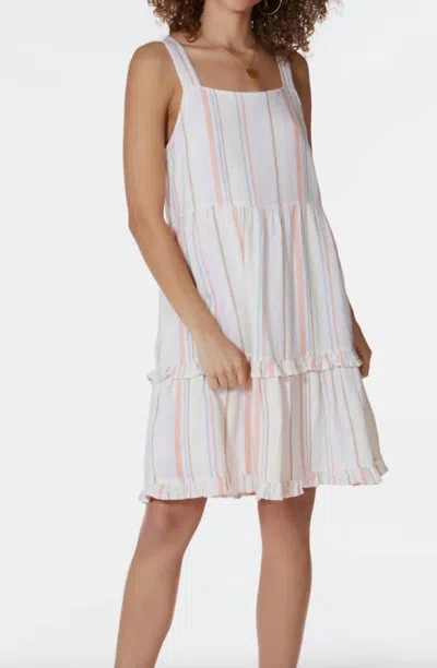 Bobi Square Neck Tiered Short Dress In White Multi In Pink