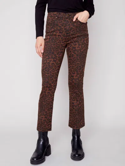 Charlie B Bootleg Stretch Printed Twill Pant In Cheetah Leopard In Brown
