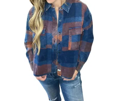 Ocean Drive Everleigh Buffalo Plaid Washed Flannel Button Down In Red/blue