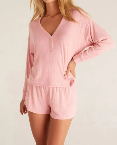 Z Supply Dusk Silky Pointelle Long Sleeve Top In Blush In Pink