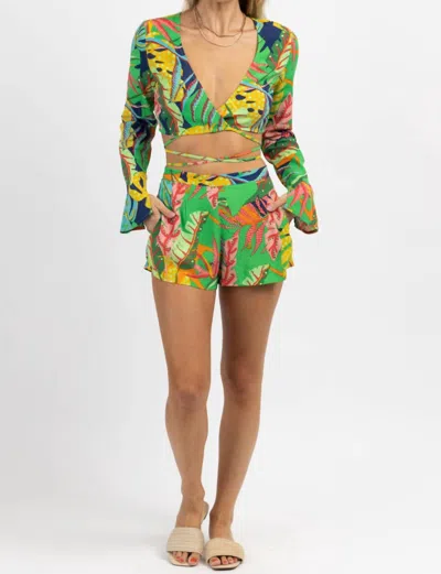 Olivaceous Bungalow Tropic Tie Top + Short Set In Green Multi