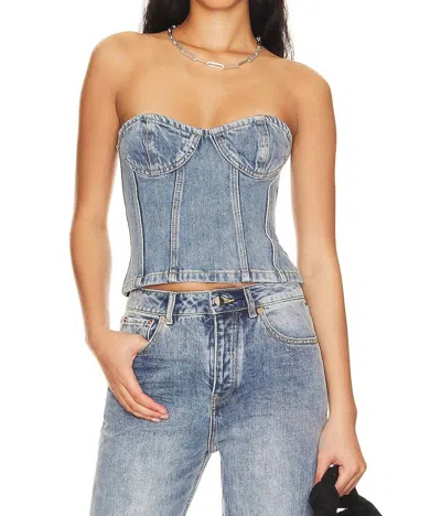 Ronny Kobo Sasha Seamed Denim Bustier Top In Blue