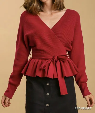 Umgee Long Sleeve Baby Doll Sweater In Red Velvet