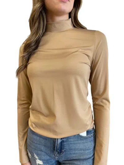 Wishlist So Smooth Mock Neck Long Sleeve Top In Taupe In Beige