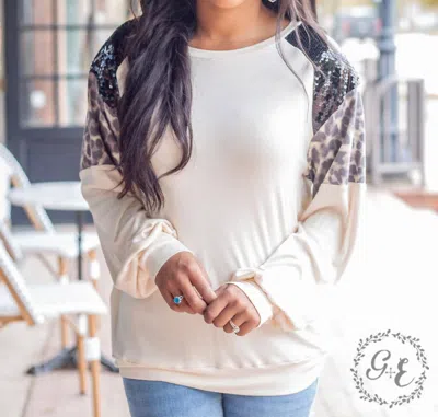 Southern Grace Simply Southern Long Sleeve With Sequin Detail Top In Cream In Beige