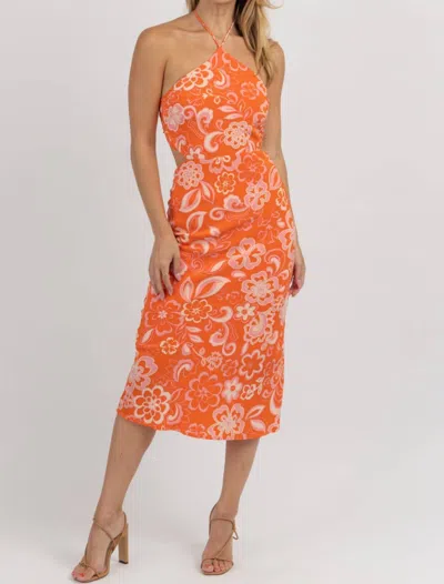 Olivaceous Harlow Halter Dress In Orange + Pink