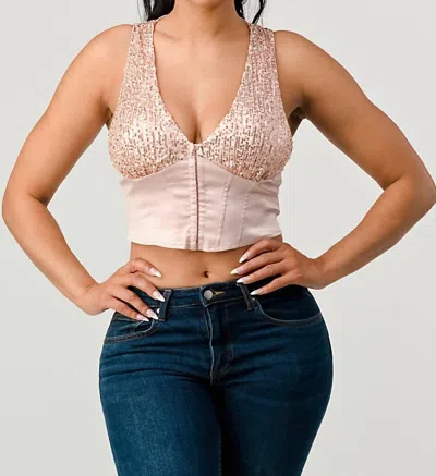 Privy Rose Sweatheart Cropped Sequin Top In Rose Gold