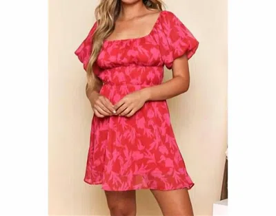 Peach Love Floral Dress In Red And Fuchsia In Pink