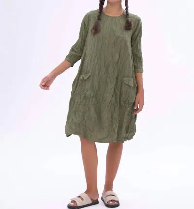 Baci Flap Pocket Crinkled Dress In Moss In Green
