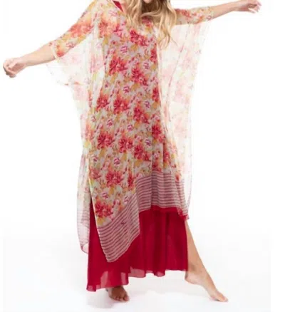 Paisley And Pomegranate Venus Dress Hand Block Printed In Chiffon In Red In Multi