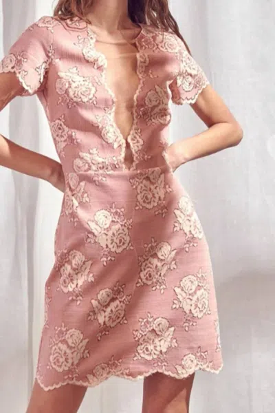 Storia Lace Peekaboo Mini Dress In Dusty Rose In Beige