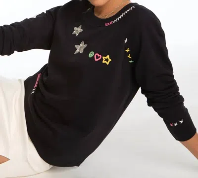 Elliott Lauren Embroidered & Star Pullover Sweatshirt In Navy In Black